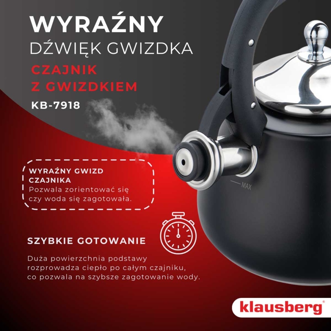 CZAJNIK STALOWY Z GWIZDKIEM 2,8L KLAUSBERG KB-7918